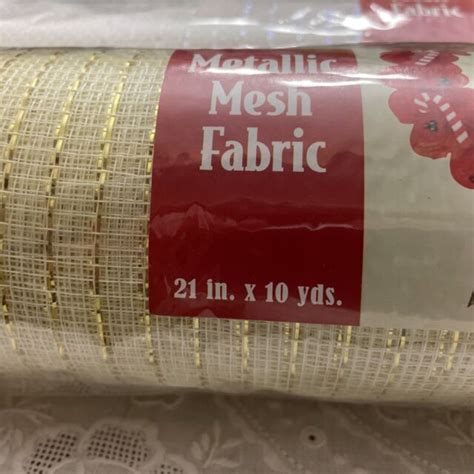 Nicole Metallic Mesh Fabric 21” Yards Ivory/Gold RIB9135 